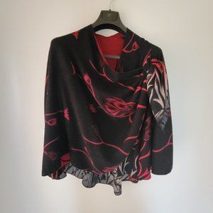 Rapti Fashion Reversible 100% Cashmere Buckle Shawl. Black & Red. Handmade. RF21